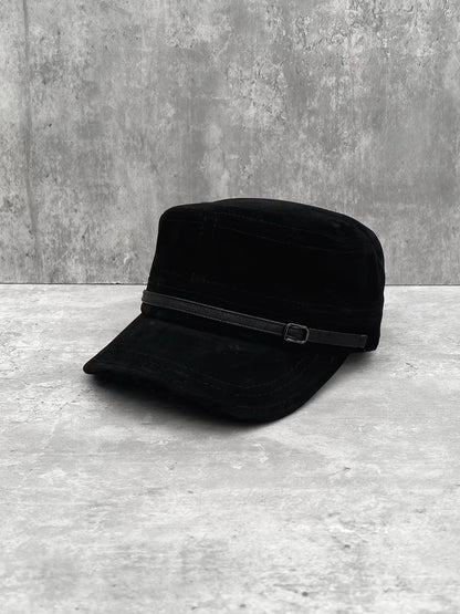 Buckled Suede-Look Cadet Cap