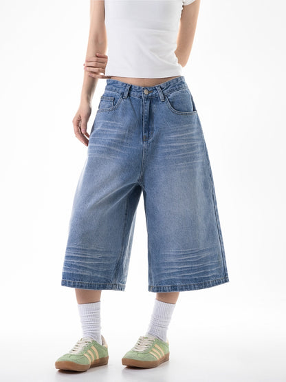 Low Waist Washed Denim Jorts