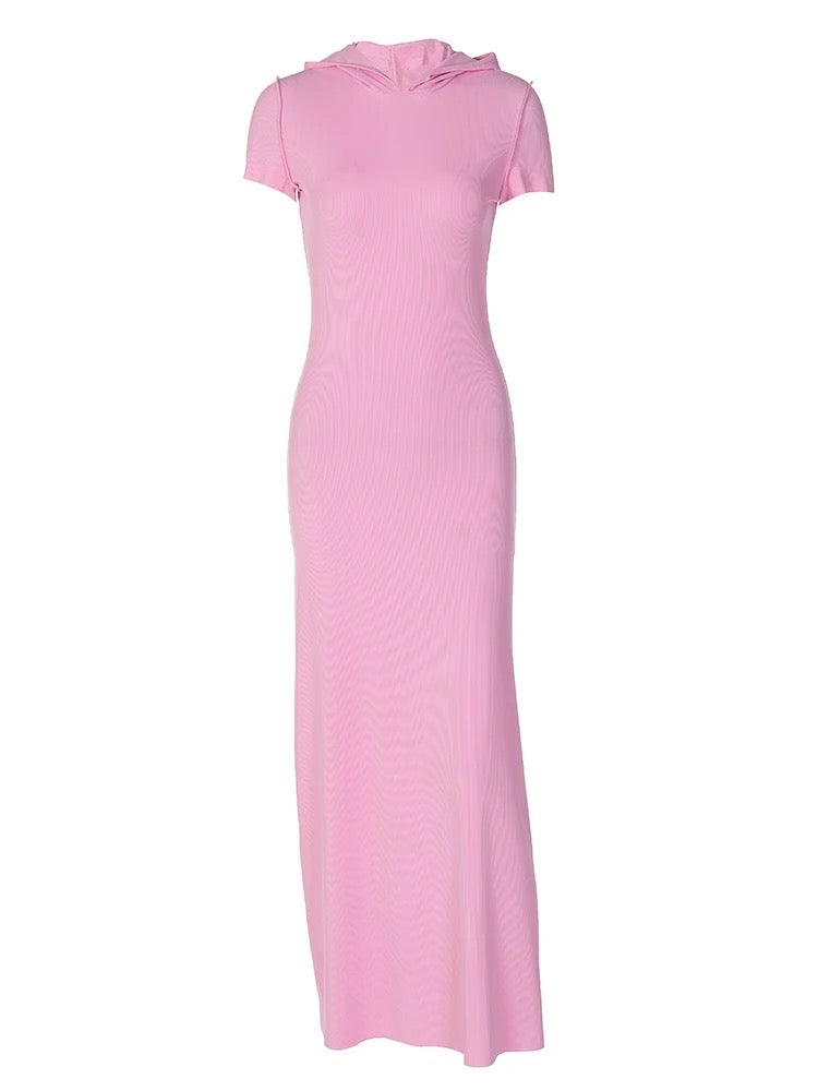 Pink Hooded Maxi Dress