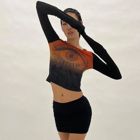 Orange Ombre Eye Print Top