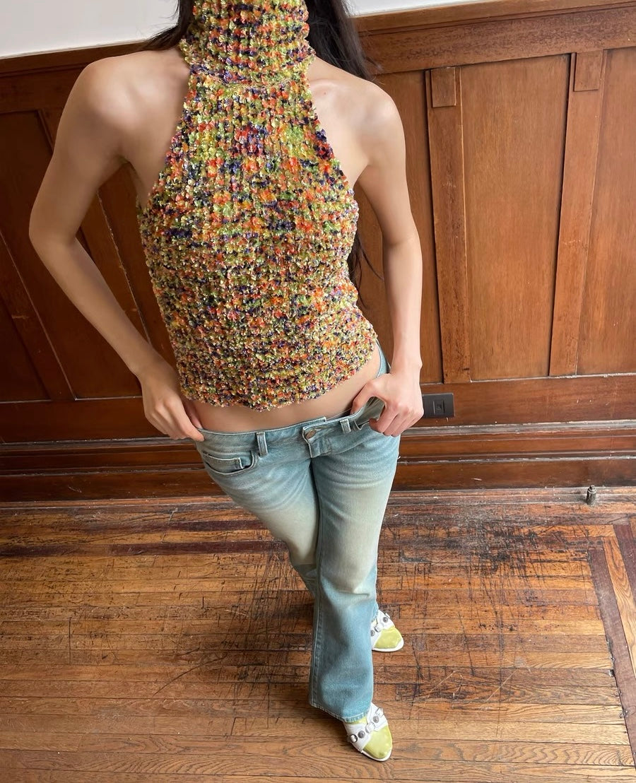 HOL!DAY Textured Space Dye High Neck Halter Top