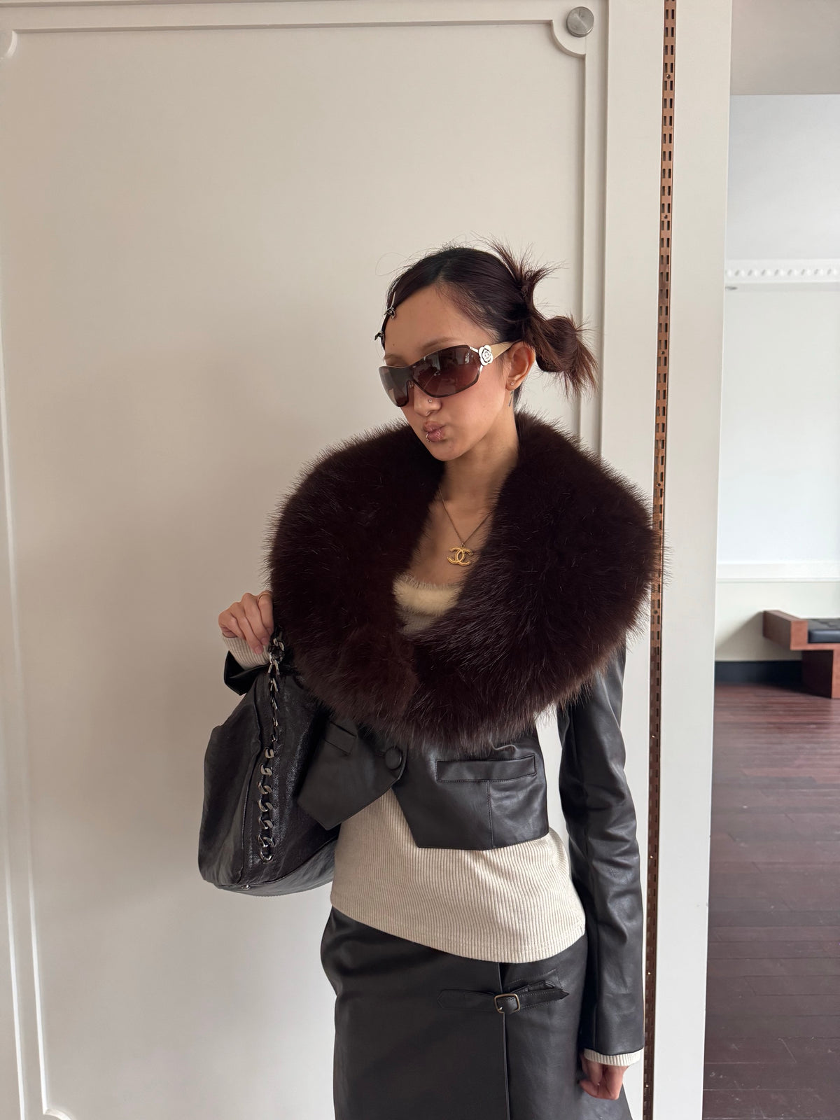 Andivogels Slim-Fit Leather Jacket with Fur Collar