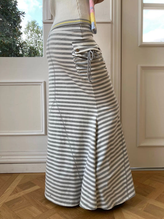 WildFLO Grey Striped Fishtail Maxi Skirt