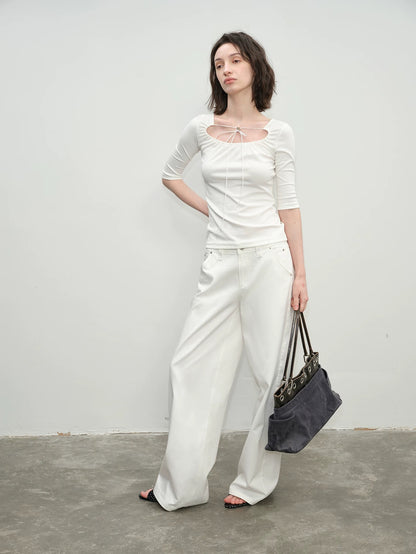 SOLWEIGE Relaxed Tie Up U-Neck T-shirt