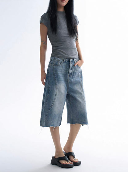 Raw Edge Panelled Denim Jorts