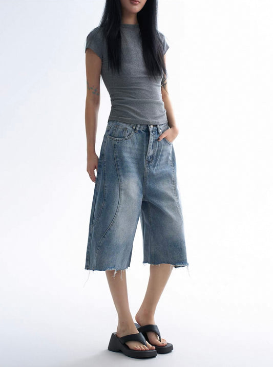 Raw Edge Panelled Denim Jorts