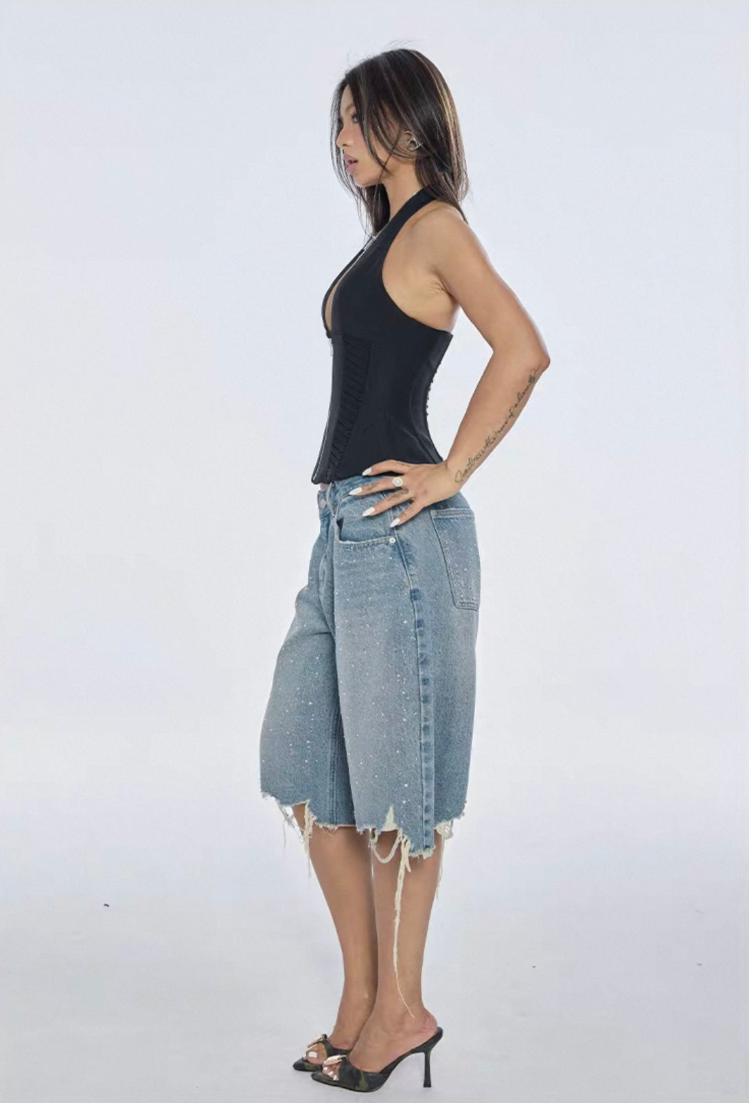 Bum Studio Embellished Distressed Denim Jorts