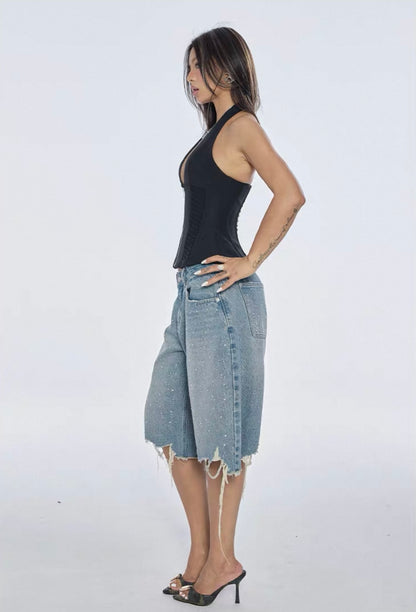 Bum Studio Embellished Distressed Denim Jorts