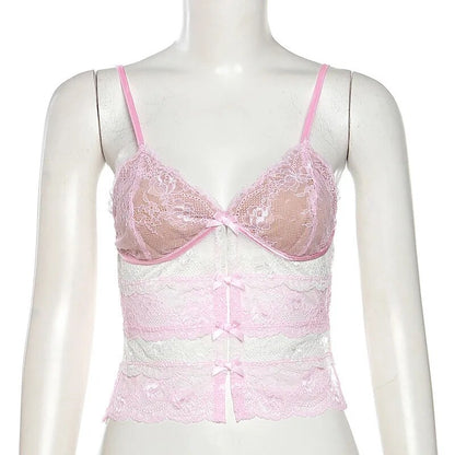 Pink Lace Mesh Top