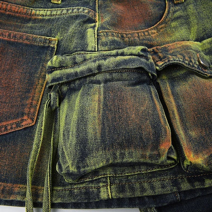 Acid Wash Cargo Denim Skirt