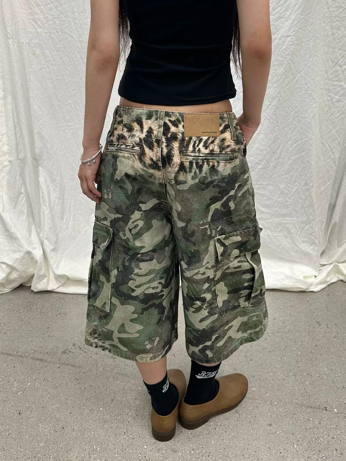 Oversized Camo Leopard Cargo Bermuda Shorts