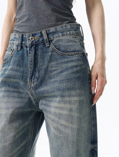 Dark Wash Wide Leg Mid Rise Denim Jeans