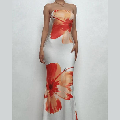 Satin Feel Maxi Flower Print Dress