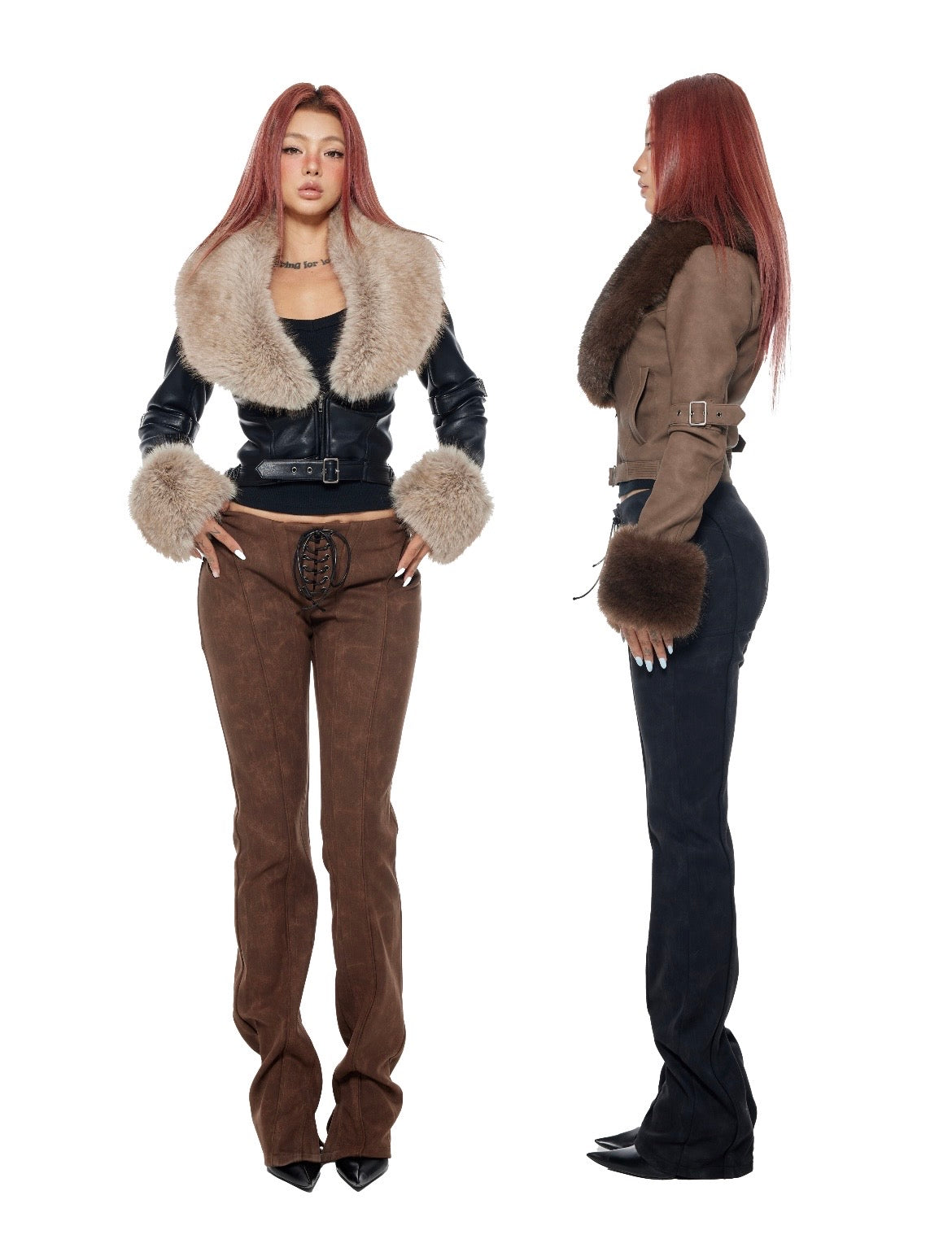 Bum Studios Detachable Fur Collar Heavy Leather Two-Way Jacket