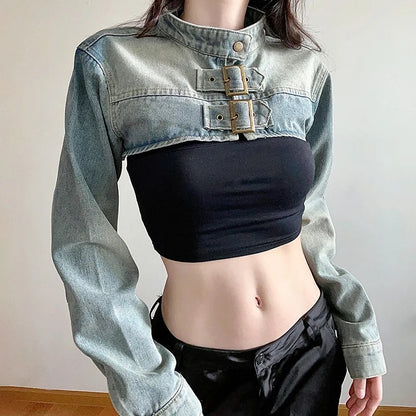 Washed Denim Micro Jacket