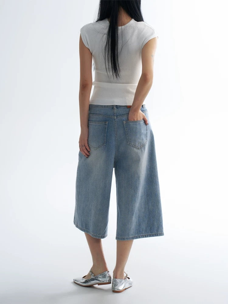Light Blue Shorts with Straight Pocket Detail