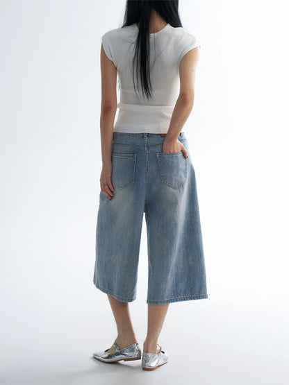 Light Blue Shorts with Straight Pocket Detail
