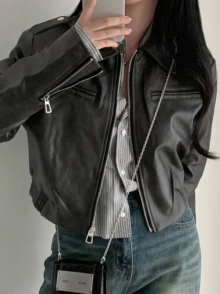 PU Leather Cropped Jacket