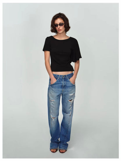 (Pre-Order) antenna effect Engineered Distressed Low-Rise Loose Fit Jeans