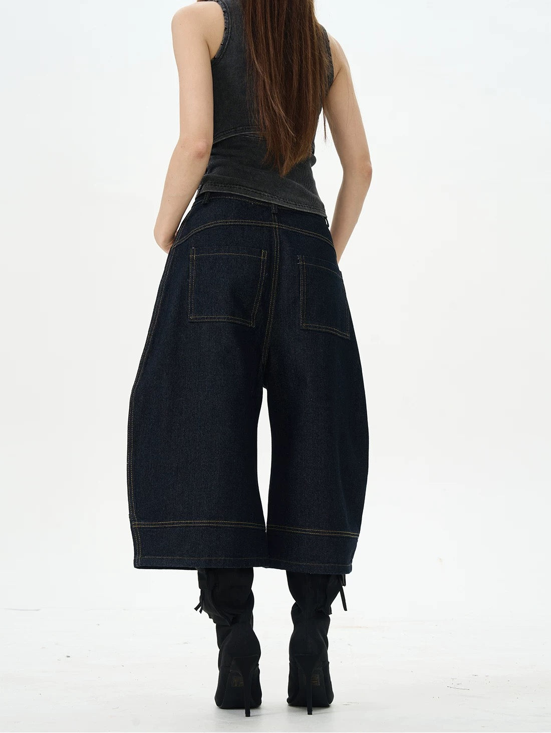Wide-Leg Dark Denim Jorts