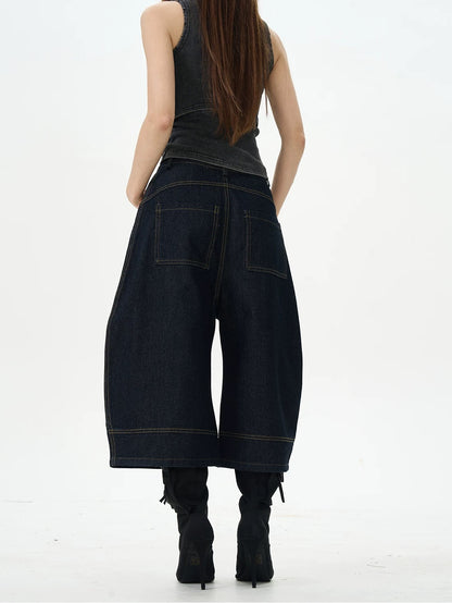 Wide-Leg Dark Denim Jorts
