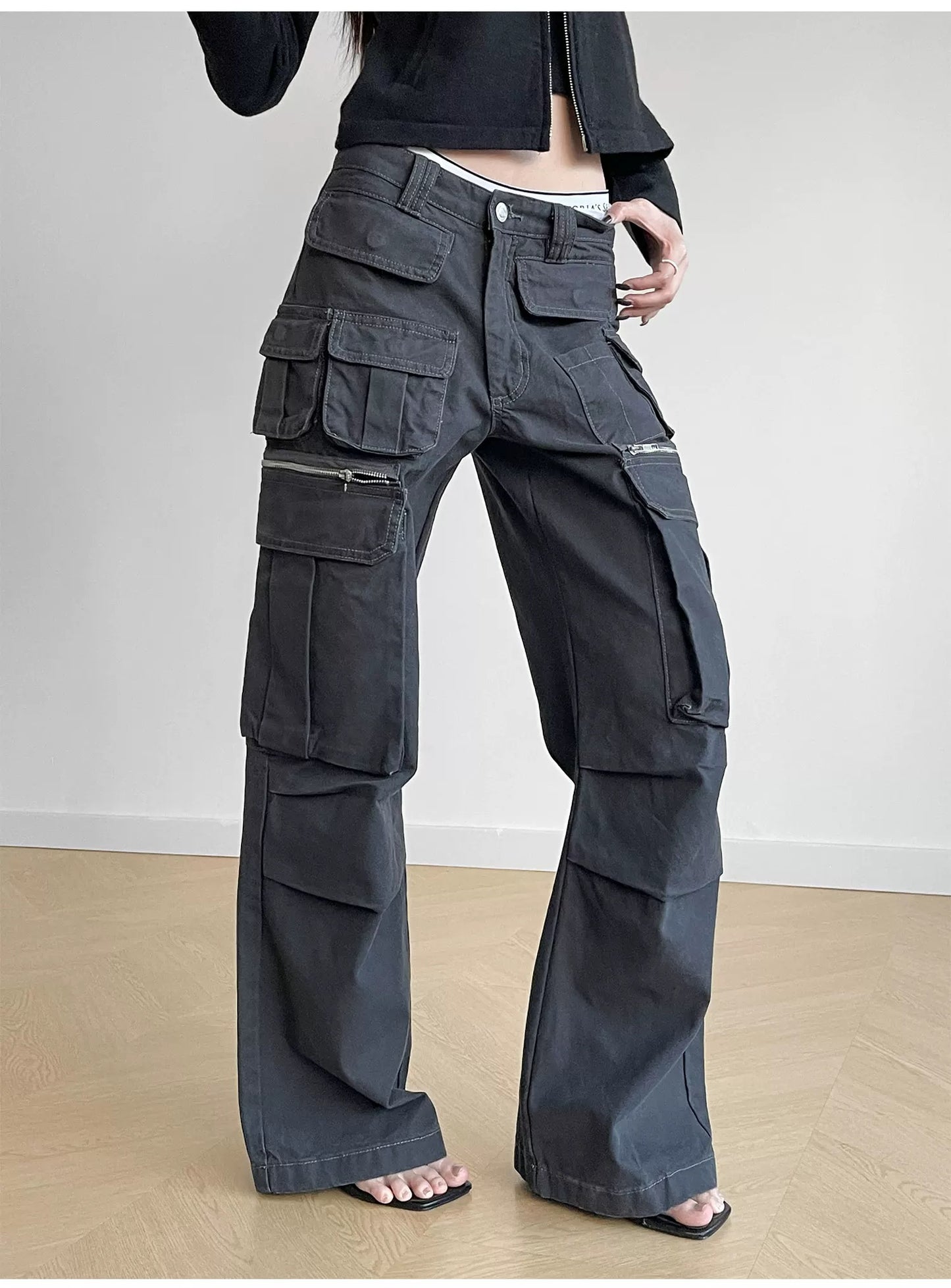 Grey Multi Pocket Cargos