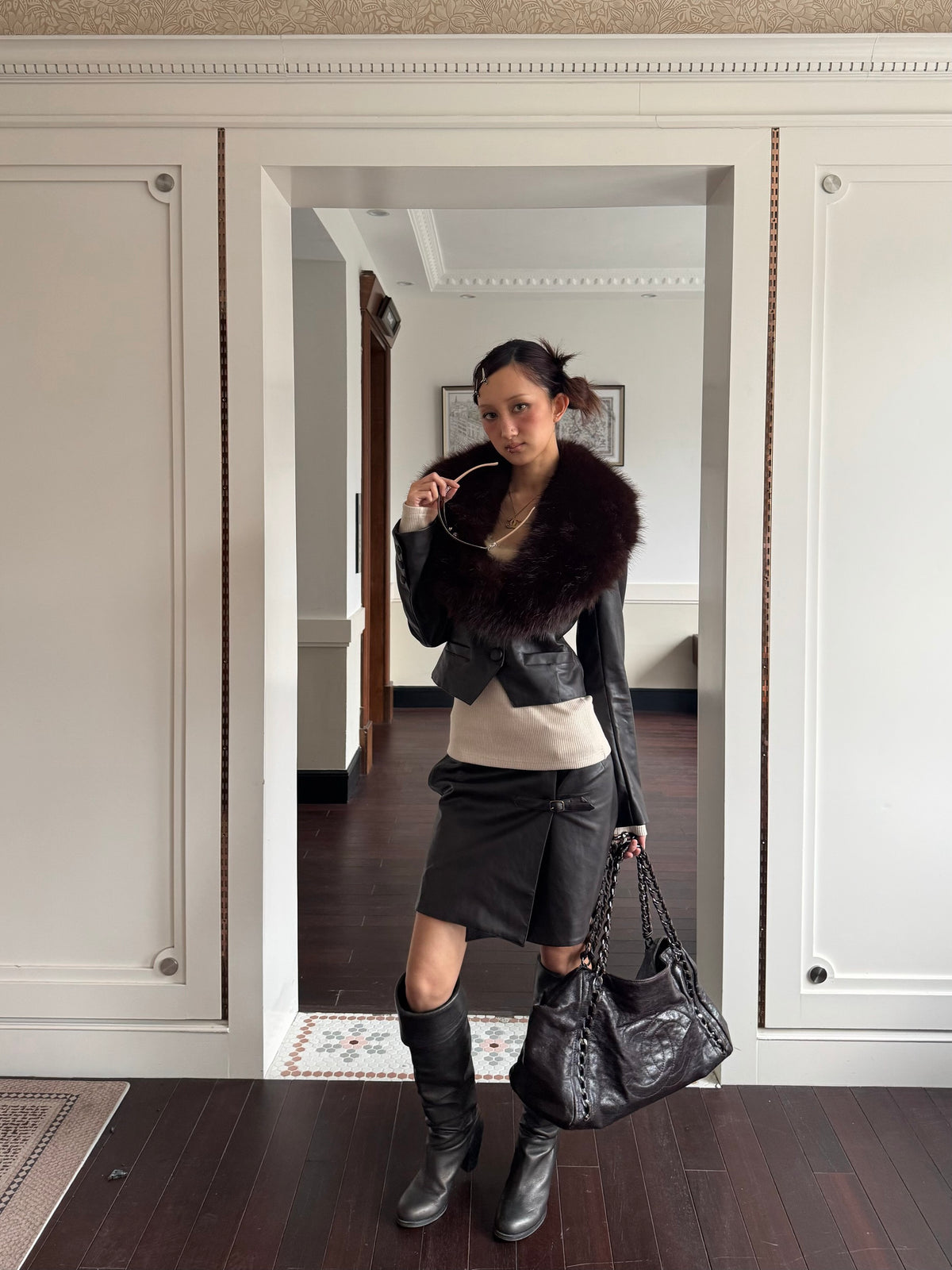 Andivogels Slim-Fit Leather Jacket with Fur Collar