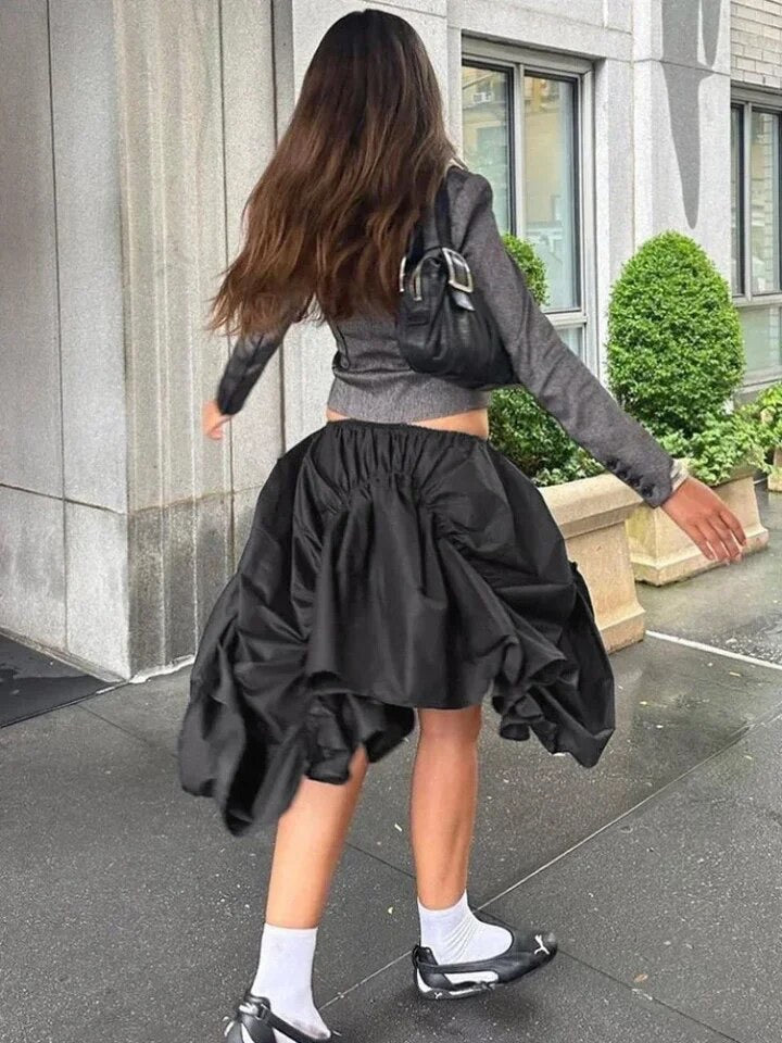 Asymmetric Gathered Skirt In Black