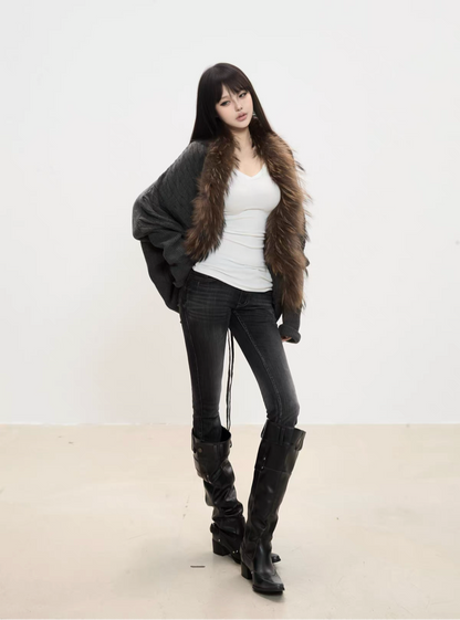 Faux Fur Drawstring Knit