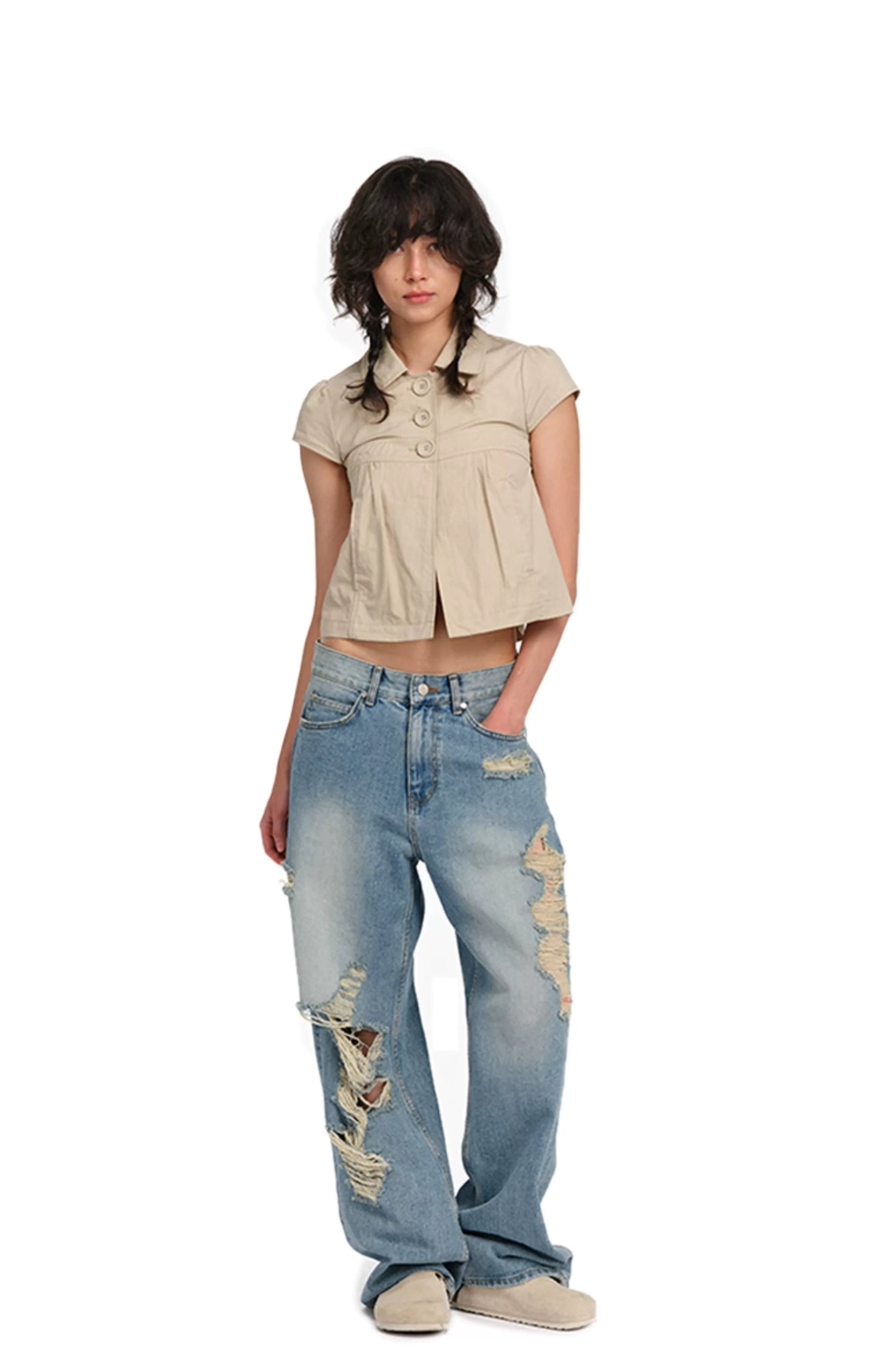 Pea Coat Inspired Button Front Top