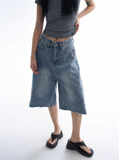 Raw Edge Panelled Denim Jorts