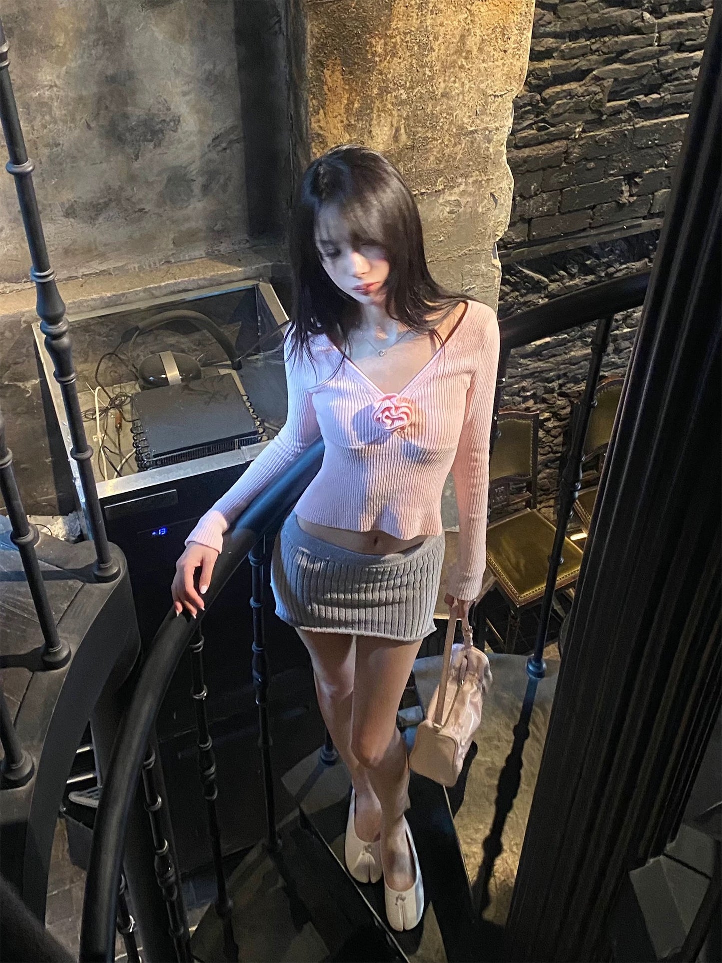 Dreamy Baby Pink V-Neck Knit Top