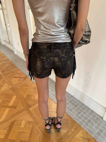 Andivogels Washed Low-Rise Fringe Mini Shorts