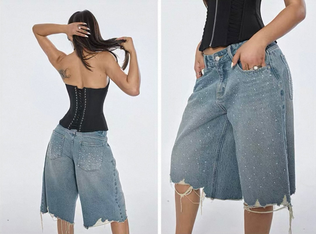 Bum Studio Embellished Distressed Denim Jorts