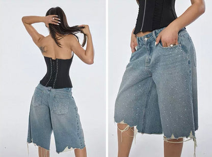 Bum Studio Embellished Distressed Denim Jorts