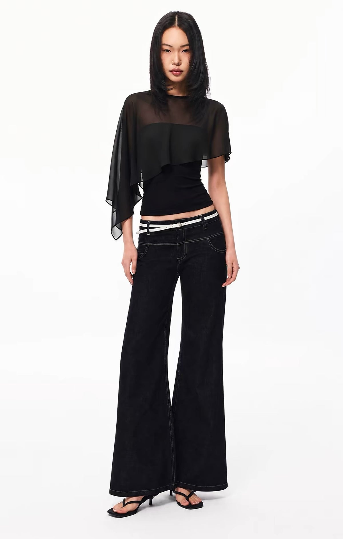 Asymmetric Sheer Draped Overlay Top