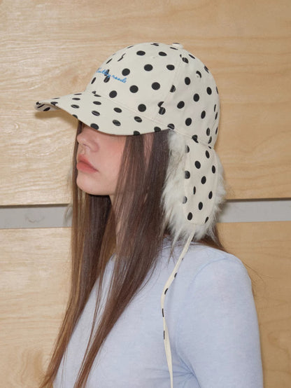 (Pre-Order) Polka Dot Faux Fur Trapper Cap