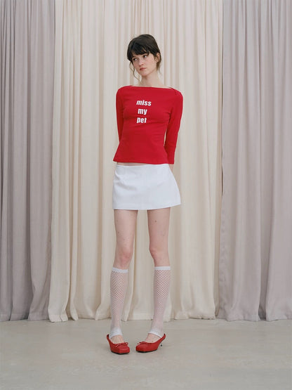 DKZ Miss My Pet Slogan Print Boat Neck Top