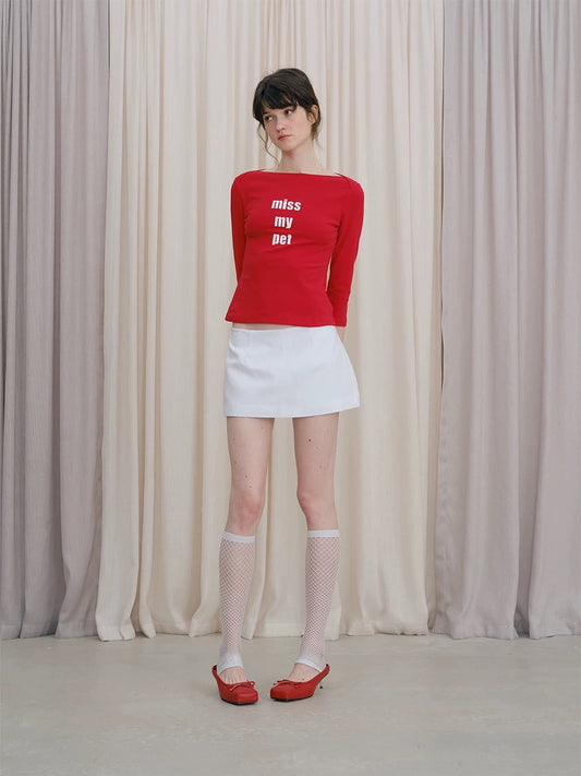 DKZ Miss My Pet Slogan Print Boat Neck Top