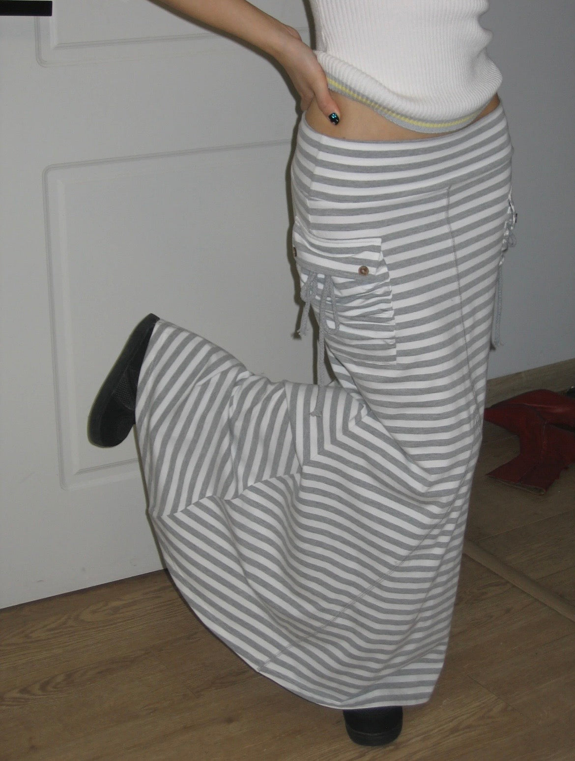 WildFLO Grey Striped Fishtail Maxi Skirt