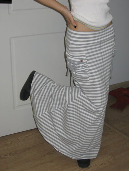 WildFLO Grey Striped Fishtail Maxi Skirt