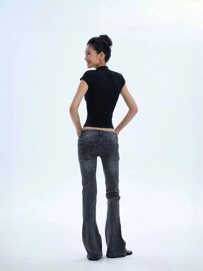 (Pre-Order) Veryrareme Retro Low Waisted Studded Flared Jeans