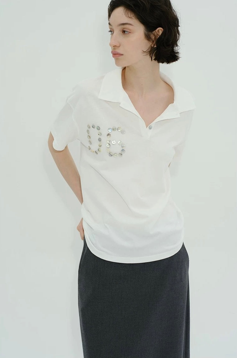 Solveig Shell Button Decorated Polo Short-Sleeved T-shirt
