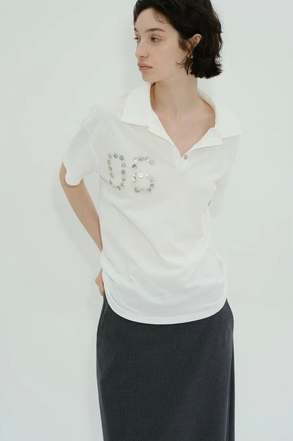 Solveig Shell Button Decorated Polo Short-Sleeved T-shirt