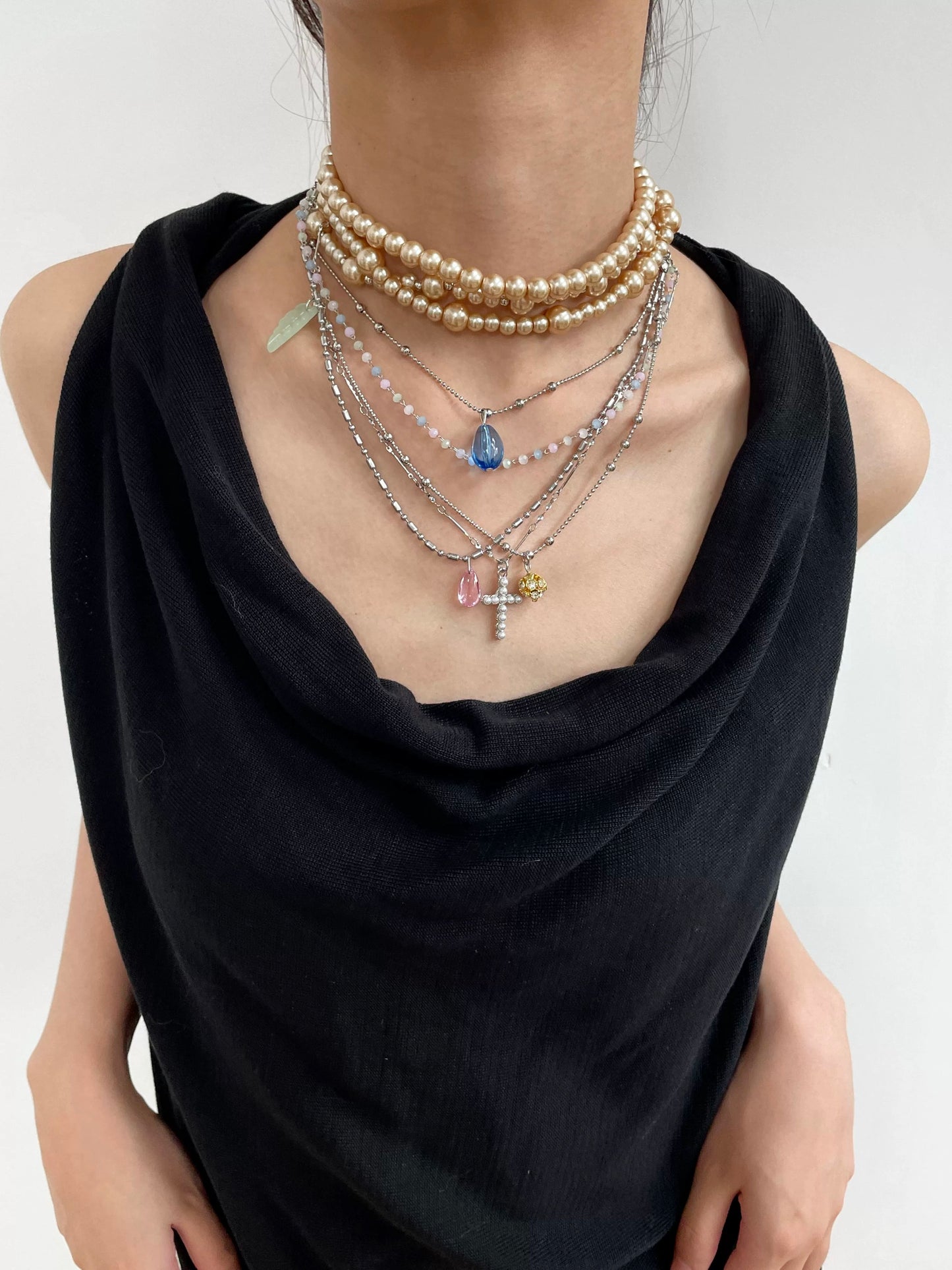Gem & Pearl Layered Necklace Set