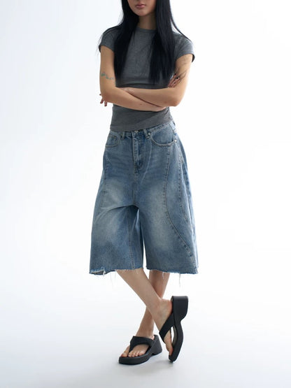 Raw Edge Panelled Denim Jorts