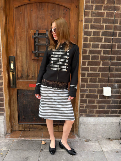 VACANCES Retro Striped Lace Midi Skirt