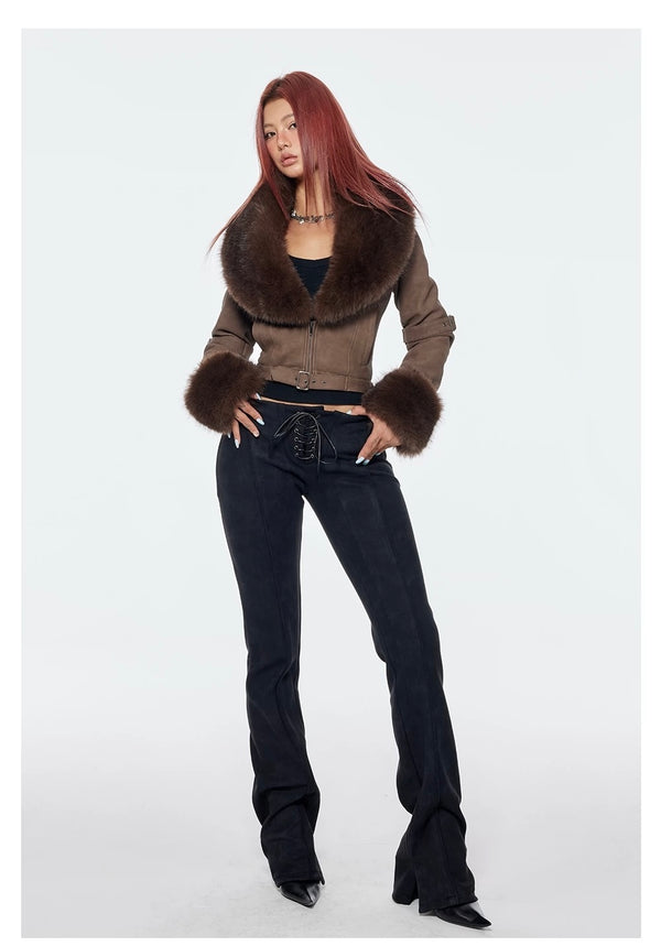 Bum Studios Detachable Fur Collar Heavy Leather Two-Way Jacket