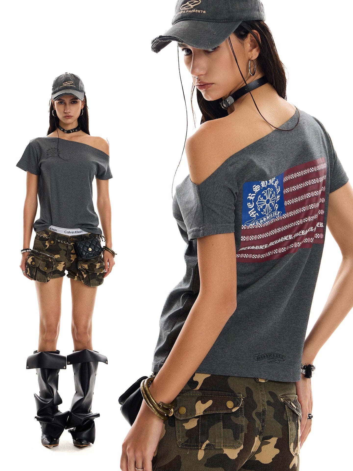 0123 Start Off Shoulder Boxy Graphic Tee