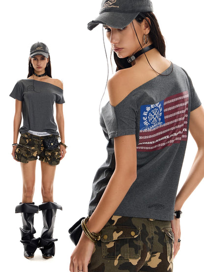 0123 Start Off Shoulder Boxy Graphic Tee